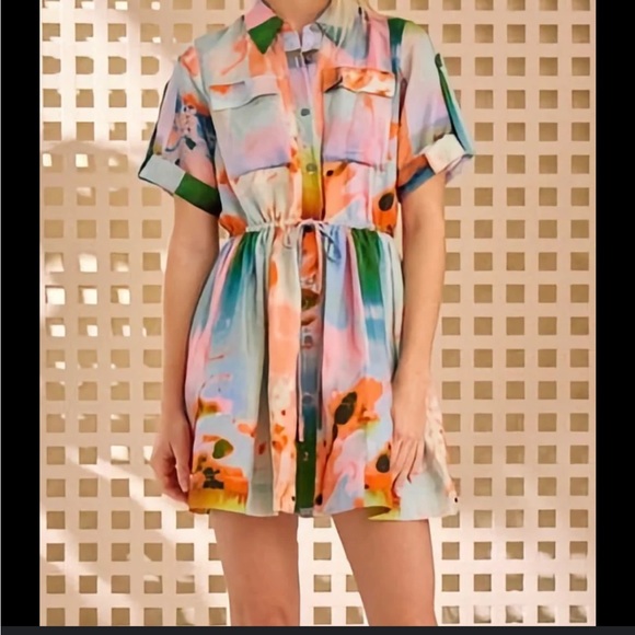 HUNTER BELL Dresses & Skirts - Hunter Bell Multicolor Button-Up Mini Dress Lava Lamp Print S,M,L